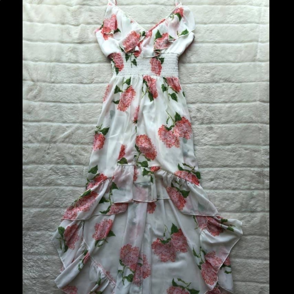 Floral ruffle hi- low dress